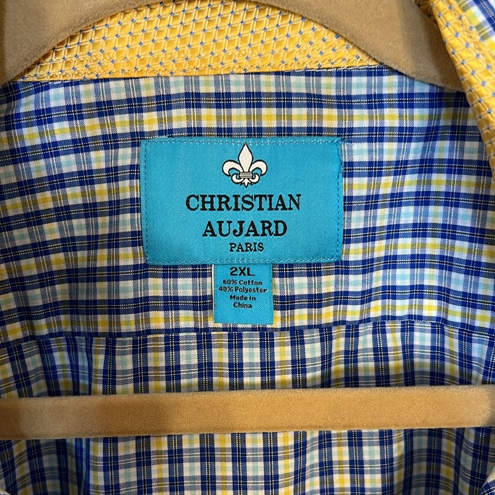 Men's Christian Aujard Blue and Yellow Checkered Shirt